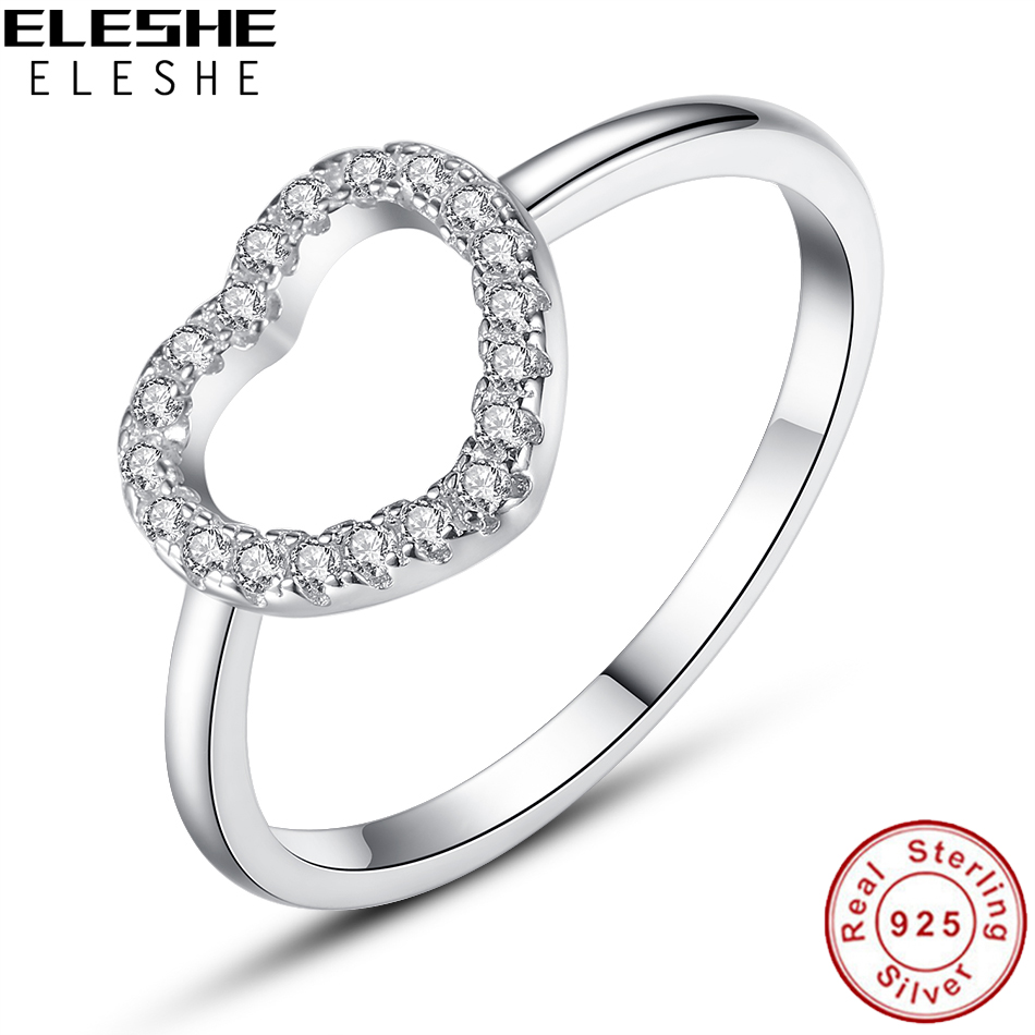 ELESHE 2017 Зима Колекција Реално 925 Sterling Silver Пенливи Љубов Срцето Прстени за Жените Накит за Денот на Вљубените