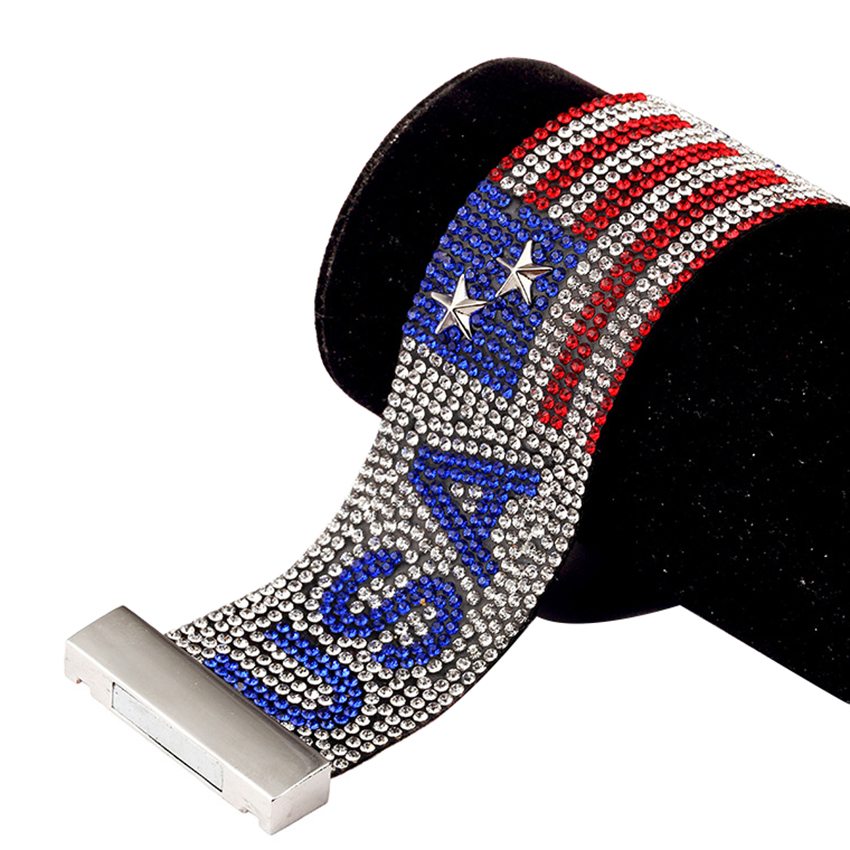 Meetcute Мода Целосна Кристал Американското Знаме Нараквици & Алки Diy Ѕвезда Магнетни Метални Нараквици За Жени Човек