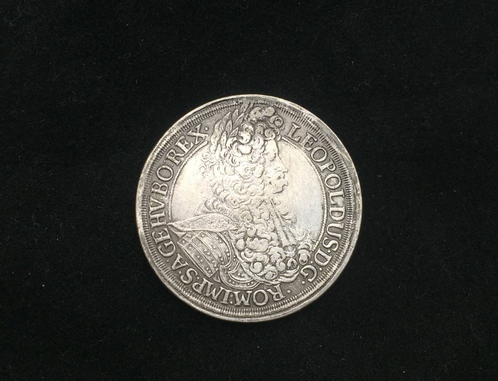 Австрија Habsburg 1 Талер - Леополд I Виена 1695 Месинг Позлатен Сребрен Копија Монети МОНЕТА КОПИРАТЕ