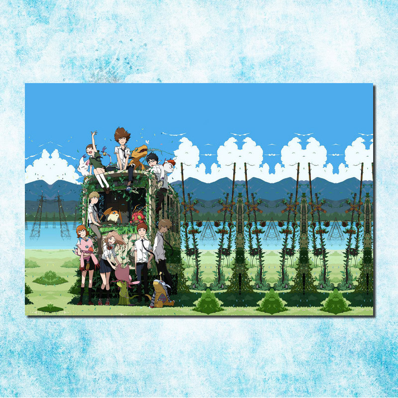 Digimon Авантура Три Аниме Свила Платно Постер Печатење 13x20 32x48inch YagamiTaichi Agumon Слики За Дневна Соба Оркестарот (повеќе)-1