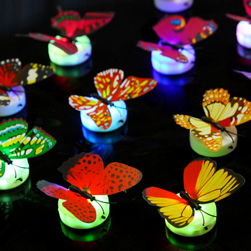 5pcs шарени LED романтична пеперутка ноќ светлина налепници декоративни елементи партија свадба материјали luminaria