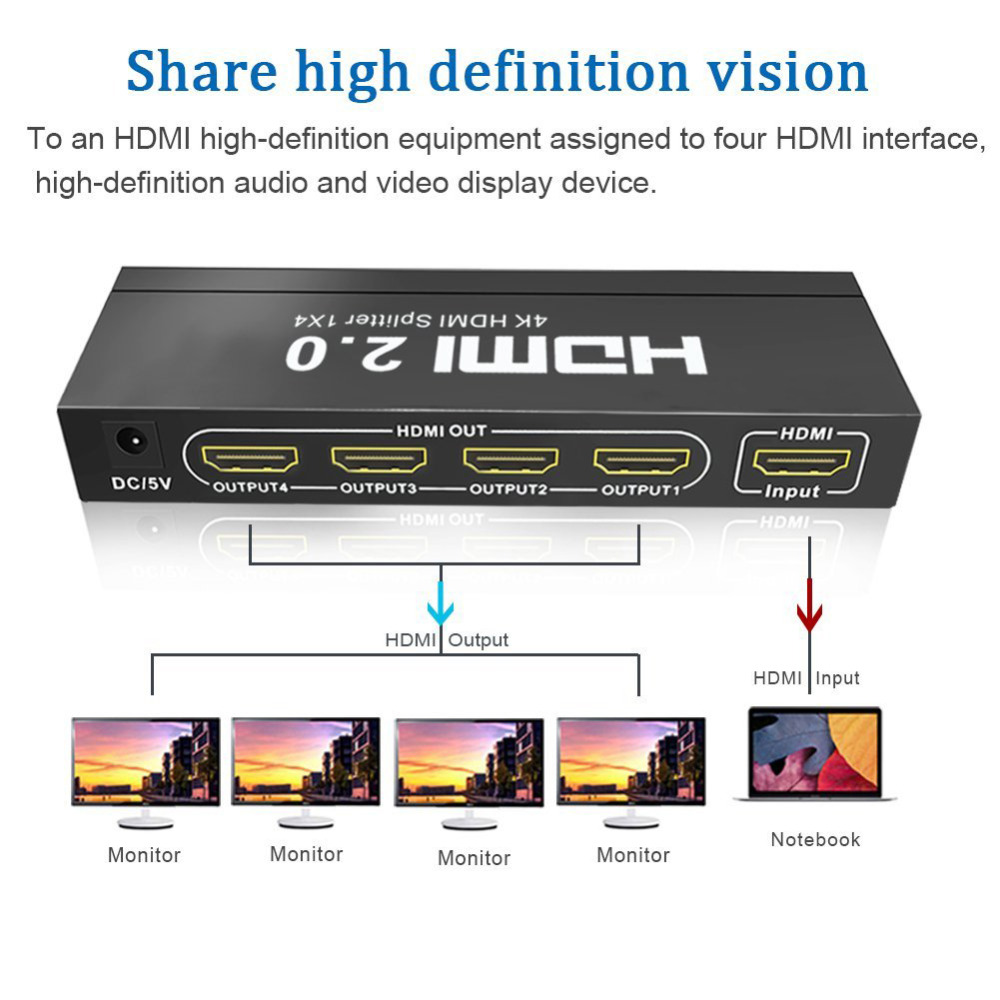 Aikexin 4K HDMI2.0 Splitter 1: 4 Од 4K/60Hz HDCP2.2,HDMI Splitter 4 port 1X4 Splitter Поддршка HDMI2.0,EDID Функција,Ultra