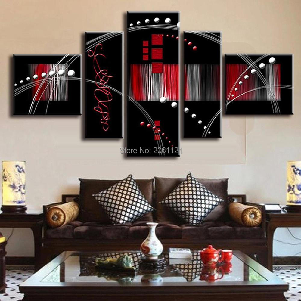 рачно насликани апстракт масла црвено црн модуларен сликарство група слики ѕид платно уметност црна софа во позадина оркестарот