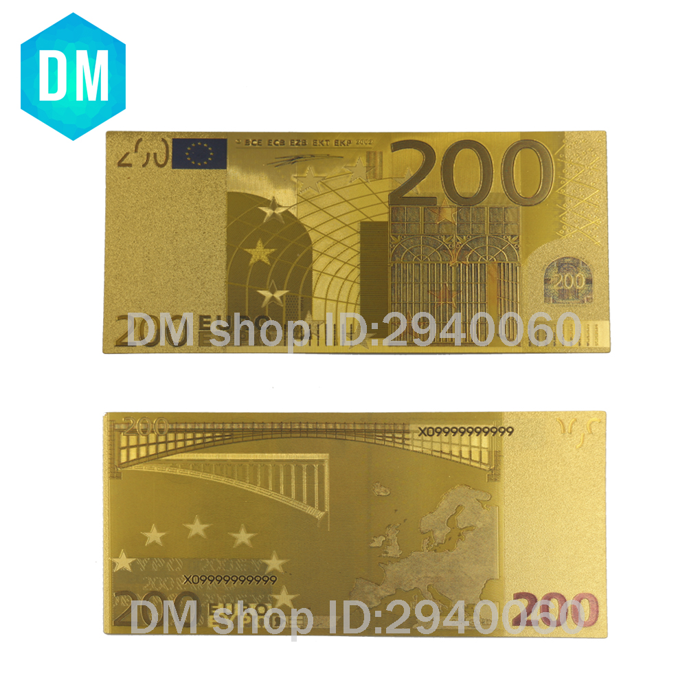 10pcs/многу Убаво Обоени Европа Злато Банкноти По 200 Евра Банкноти Во 24k Златна Фолија Позлатен Лажни Пари за Собирање