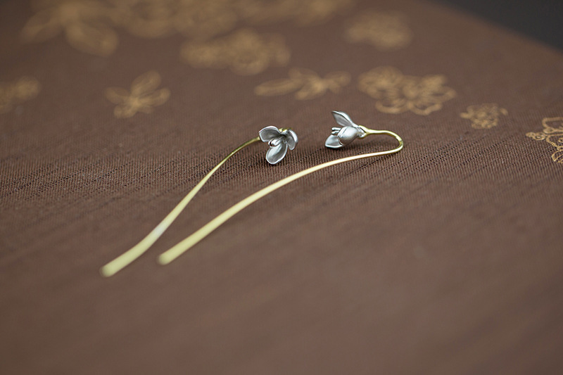 925 sterling silver рачно изработени долго уво линија злато-боја magnolia Dangle Обетки за жените мода накит brinco pendientes