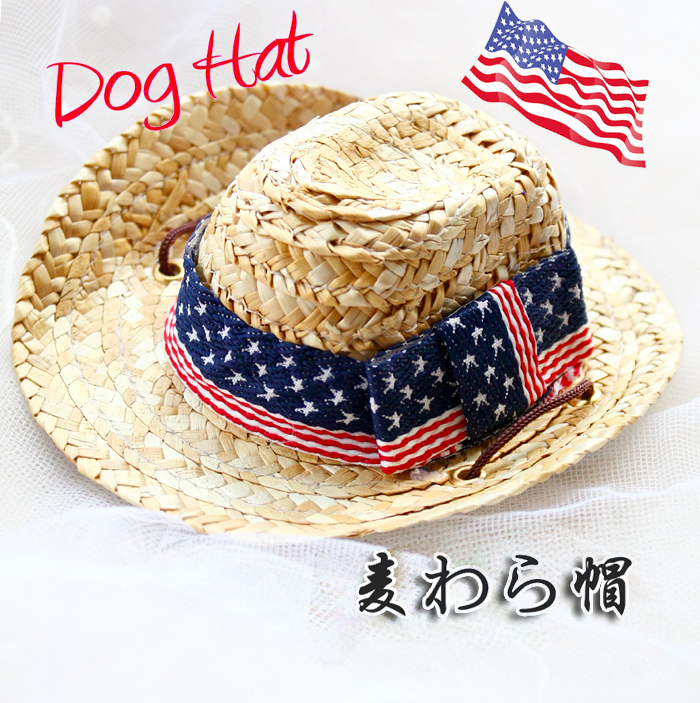 Бесплатен превозот Star-Spangled Банер каубој рачно изработени Ткаени слама куче шапка милениче topee додатоци Прилагодливи