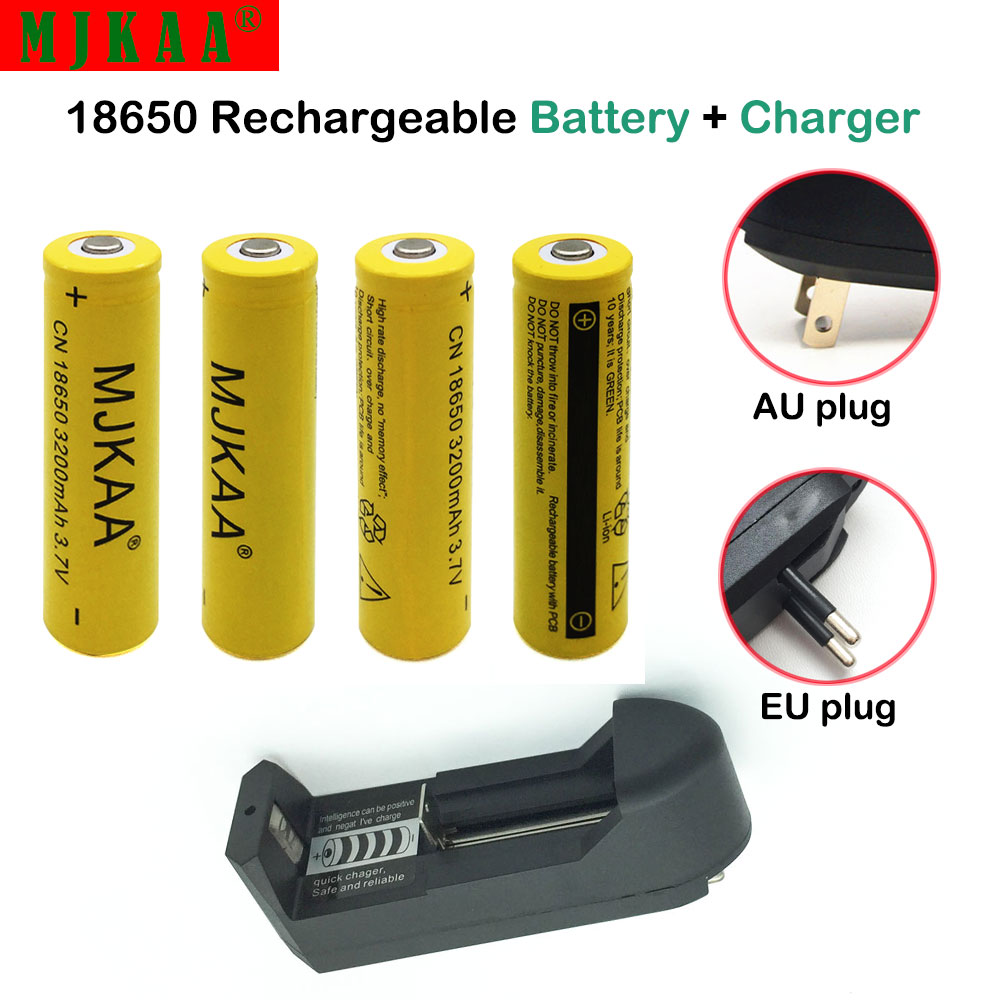 4pcs Батерија 18650 3.7 V 3200mAh Батерија Li-ion Батерии(Не АА/AAA батерија) + 1pcs Ѕид Полнач за Led Светлото на Батеријата