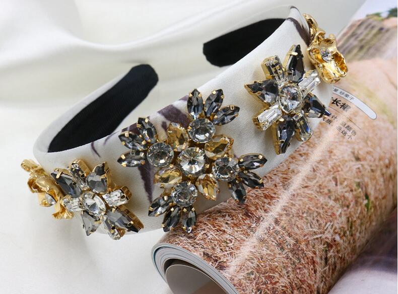Барокот луксузни кристал кристал headband за жените свадба коса додатоци накит пистата bijoux ретро headwear
