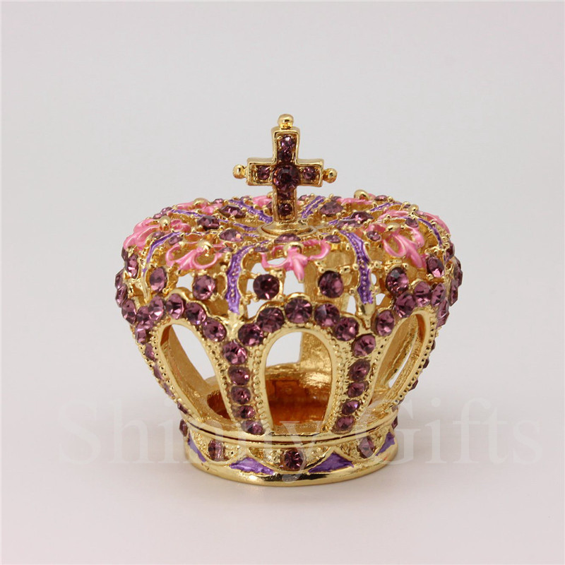 Европски Стил Рачно Изработени Шупливи Од Круната Форма Кутија За Накит Метал Кристал Накит Кутија