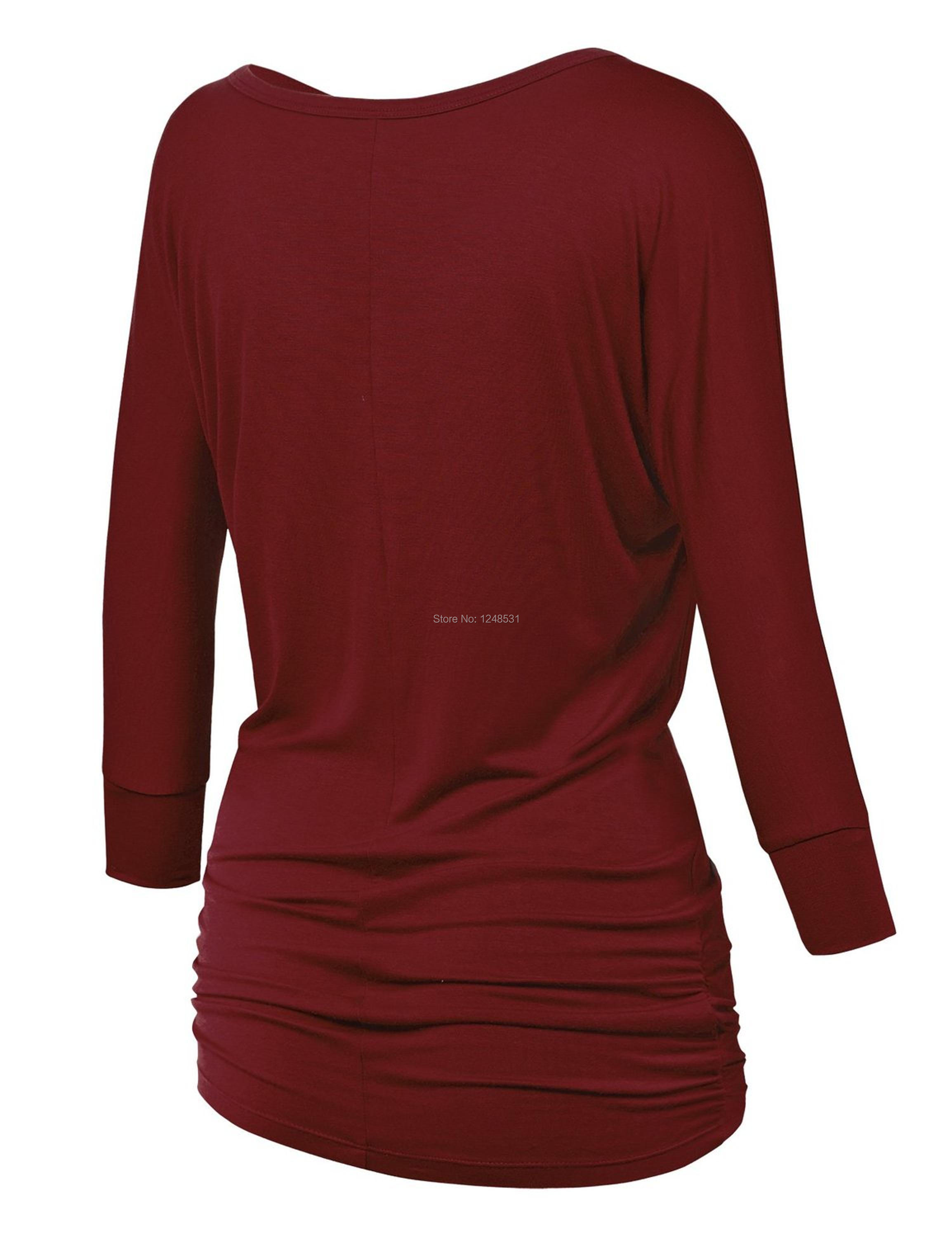 жените 3/4 ракави памук маица Drape врвот модални туника блузи со страна shirring НИ големини