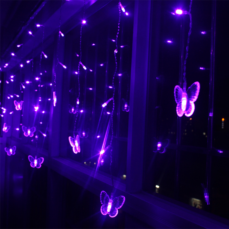 Виолетова LED Светла Garlands 4m 100 Led диоди 18p Пеперутка Свадба Партија Празник Божиќ Затворен Надворешна Декорација Странични Светла