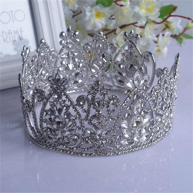 CC свадба круна голема круна церемонија луксузни цвет сјај кристал коса додатоци за булчински ангажман мода накит за