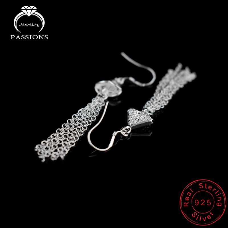 Најновите Етничка Стил Tassel Капка Обетки 925 Sterling Silver Мода Dangle Earring За Жените Долго Капка Обетки Накит За Подарок