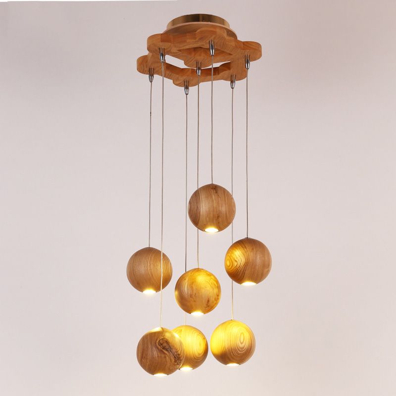 Цврсто дрво модерна pendant светлина Кинески Нордиските креативни минималистички дневна соба јадење вуд топката дрвени pendant светилка