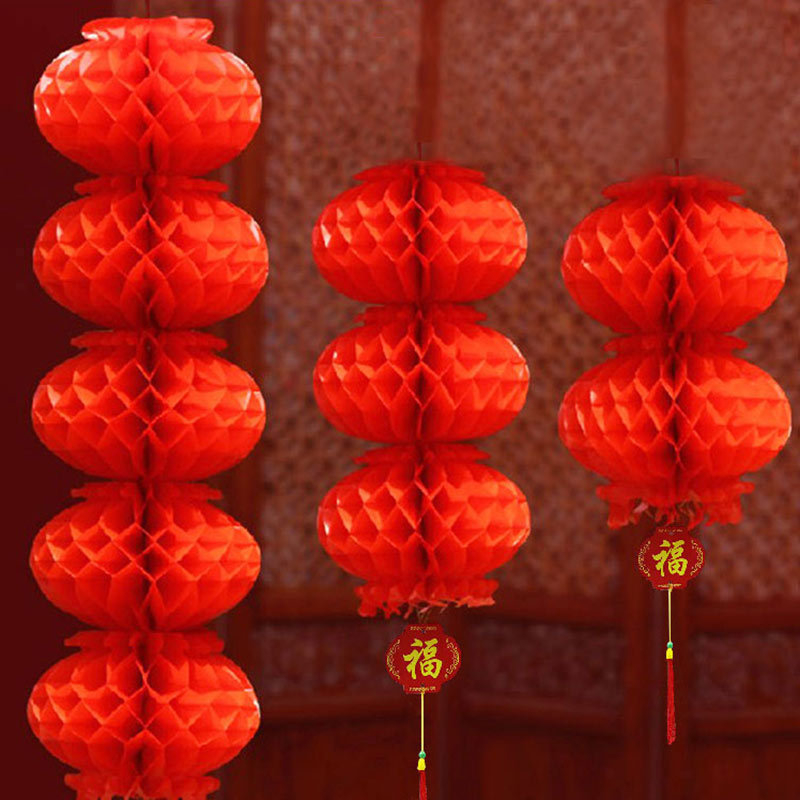 HAOCHU 10 инчен (25cm) Круг Кинески Хартија Фенери String Црвено Ткиво Хартија Honeycombs за Свадба, Роденден Оркестарот
