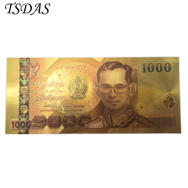 24K Обоени Тајланд 1000 Бах Златна Фолија Банкноти Двојно Страна Печатење, Валута Банкноти Хартија Пари За Собирање