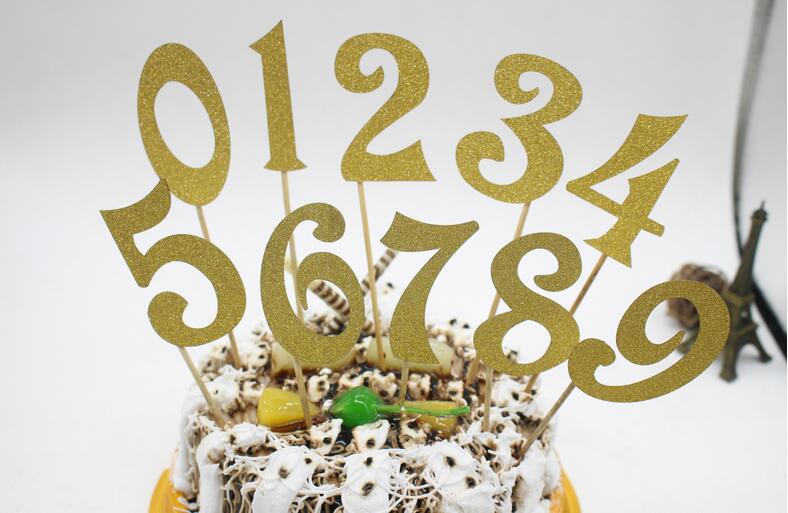 10pcs (0-9) Златни Сребрени Сјајот Броеви Персоналните Торта Topper Комплет Свадба, Роденден Cupcake Партија Декорации