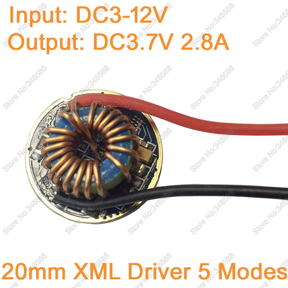 5 Начини 20mm Дијаметар T6 LED Драјвер 12V Влез (DC3-12V) Излез DC3-3.7 V 2.5-2.8 За Кри XML XML-XM-L2 Осветлување Трансформатори