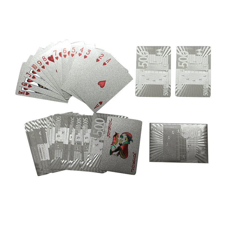 Сребро Шпил Карти за Играње златна фолија покер собата Магија картичка 24K Злато Пластична фолија покер Трајни Водоотпорен Евро американски Долар Дизајн