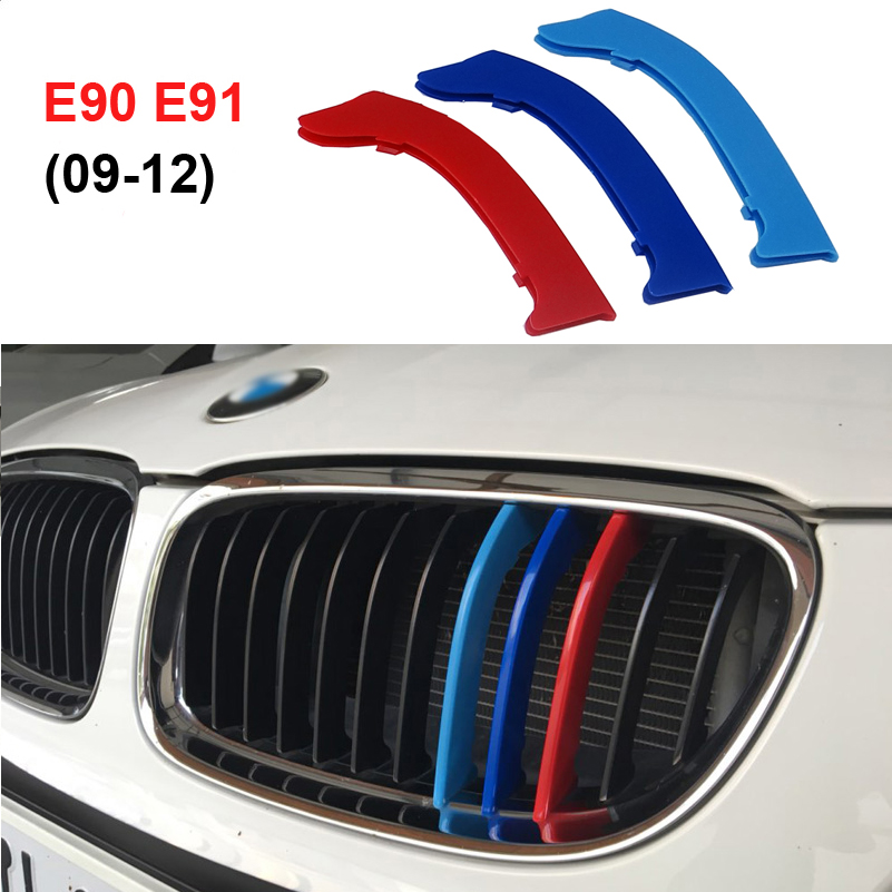 3D М Стил авто Предната Решетка Решетка Трим Спорт Ленти Покрие Налепници за 2009-2012 BMW Серија 3 E90 E91 320i 325i