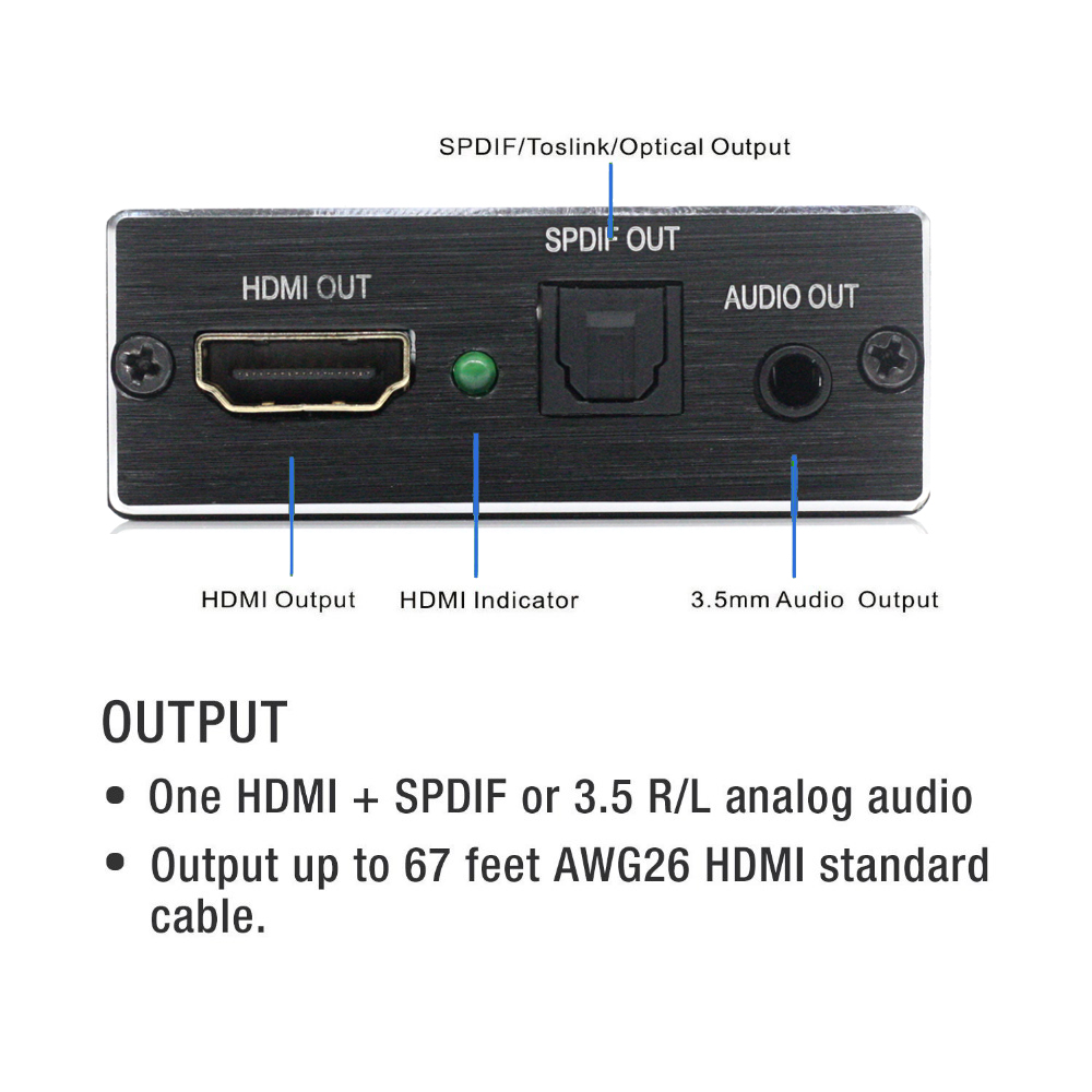AIXXCO HDMI Аудио extractor HDMI да HDMI со Оптички TOSLINK SPDIF + 3.5 mm Стерео Аудио Extractor Конвертор HDMI Аудио