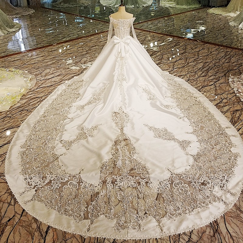 LS00112 Луксузни свадба се облекуваат за булчински beading бал долги ракави чипка свадба наметки vestidos де noivas вистински фотографии 2018