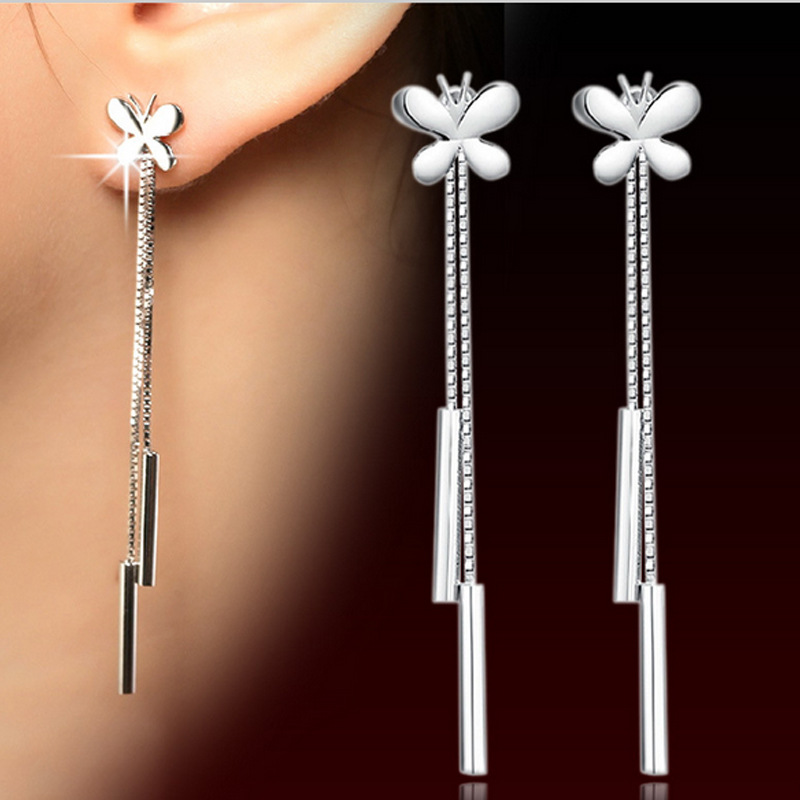Гроздобер Tassel Капка Обетки За Жените Пеперутка Earring Earings 925 Фунта Сребрен Накит Earing Brincos Brinco Oorbellen