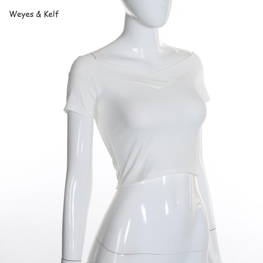 Weyes & Kelf Секси Солидна Т Кошула Жените Сечење на Врвот 2018 V деколте, Tee Завиткани Биста Кратко Sleeve Т-маица
