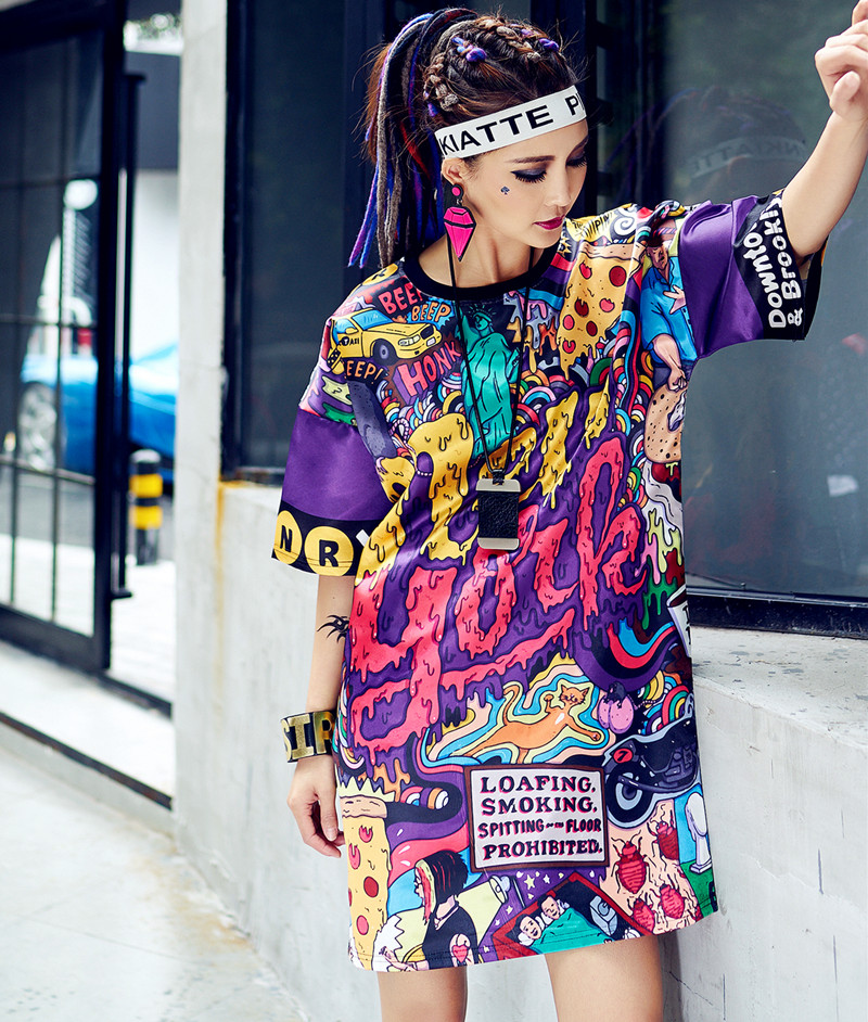 2018 Harajuku Мода Долго Т кошула Жените Лабава Блузи Печатени Писмо ХИП ХОП Танц Облека на Жените Блузи Tee Лето Стил