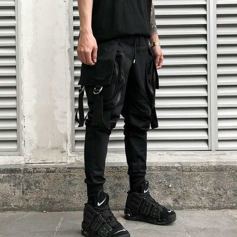 Машки Модни Хип Хоп Панк Harem Панталони Jogger Sweatpants Црна Улица Носат Товар Панталони Мажи Големи Џебови Обичниот Панталони