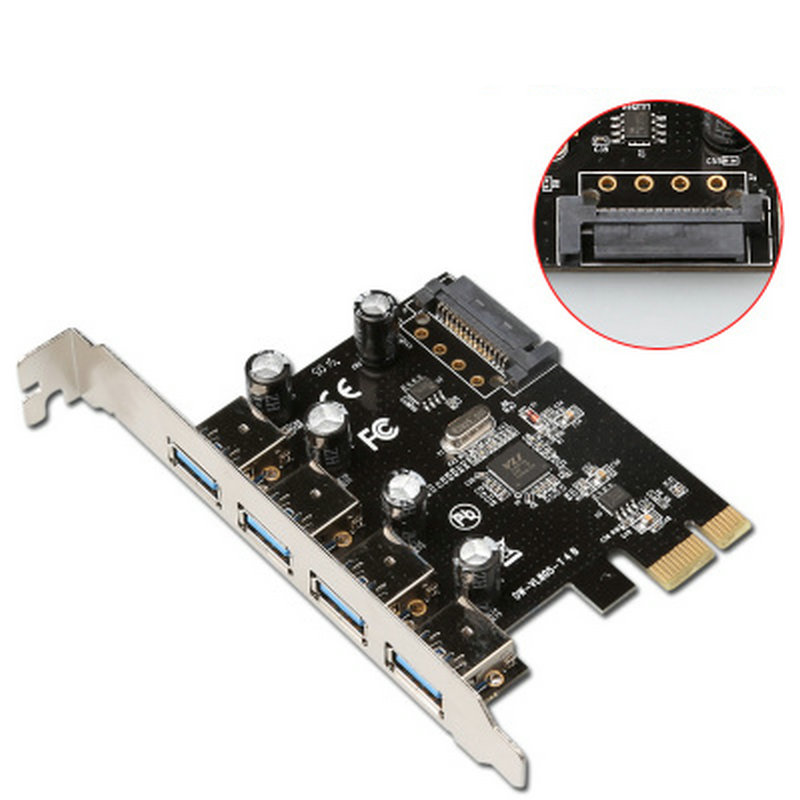 Голема-П Superspeed 4 Портен USB 3.0 PCI Express столб Картичка PCIe USB 3.0 Домаќин Контролер 4 x USB3.0 со VL805