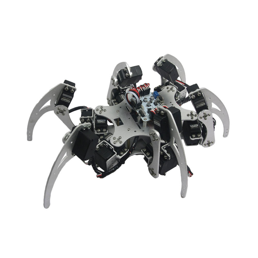 Собрани 18DOF Алуминиум Hexapod Spider Шест Нозе Робот Комплет со LD-1501 Servos & Контролер-Сребро.