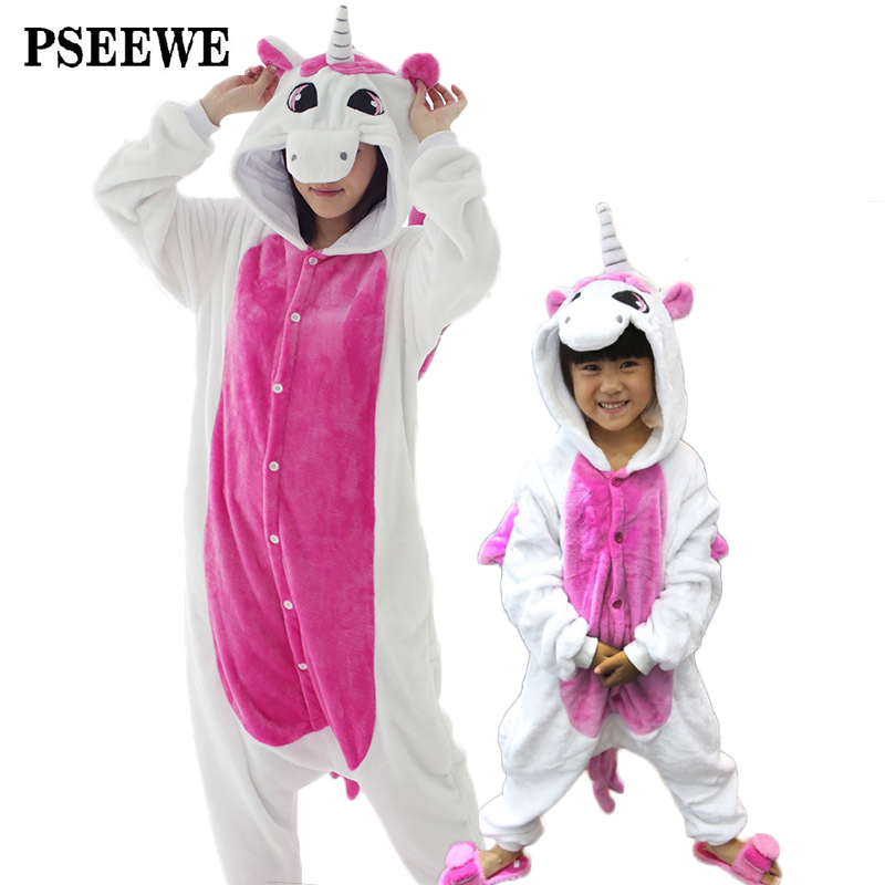 Животно пижами едно парче Семејство појавување на облека за Возрасни onesie Мајка и ќерка облека Totoro Диносаурус Еднорог Pyjamas жени