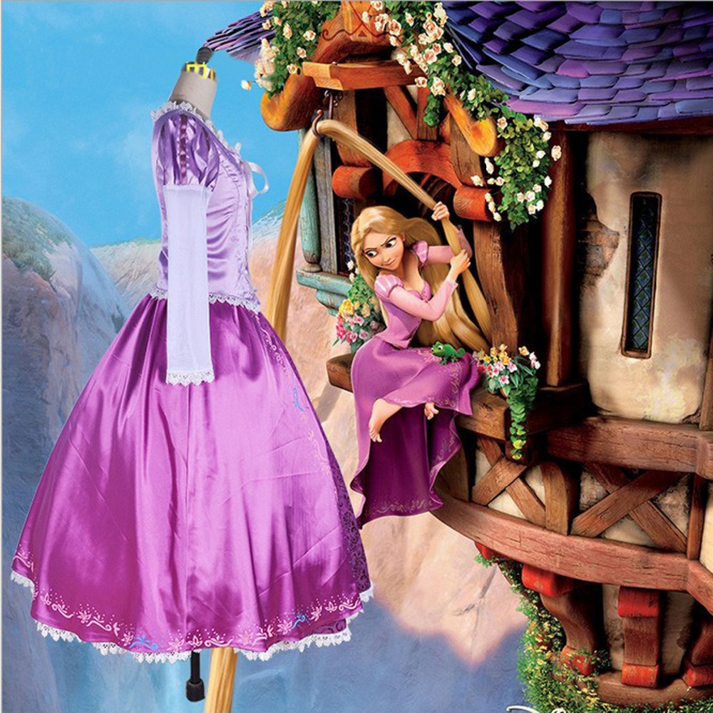 Возрасни Rapunzel cosplay костим принцеза Испреплетени Софија се облекуваат за ноќта на Вештерките Костим за жените долго Карневал Вечер партија фустани девојка
