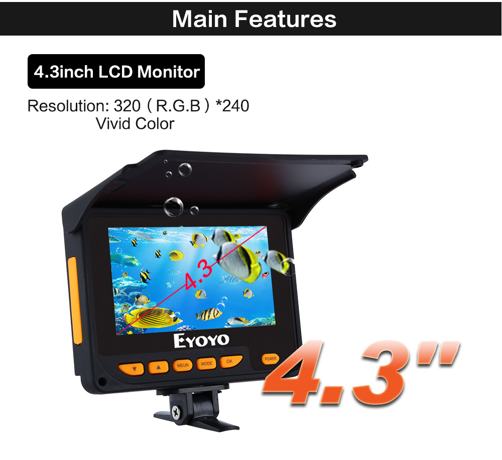 Eyoyo 30M Подводна Камера за Риболов 4.3 LCD Монитор Риба Пронаоѓач 8pcs IR LED Агол 150 степени Видео Камера Зима Риболов