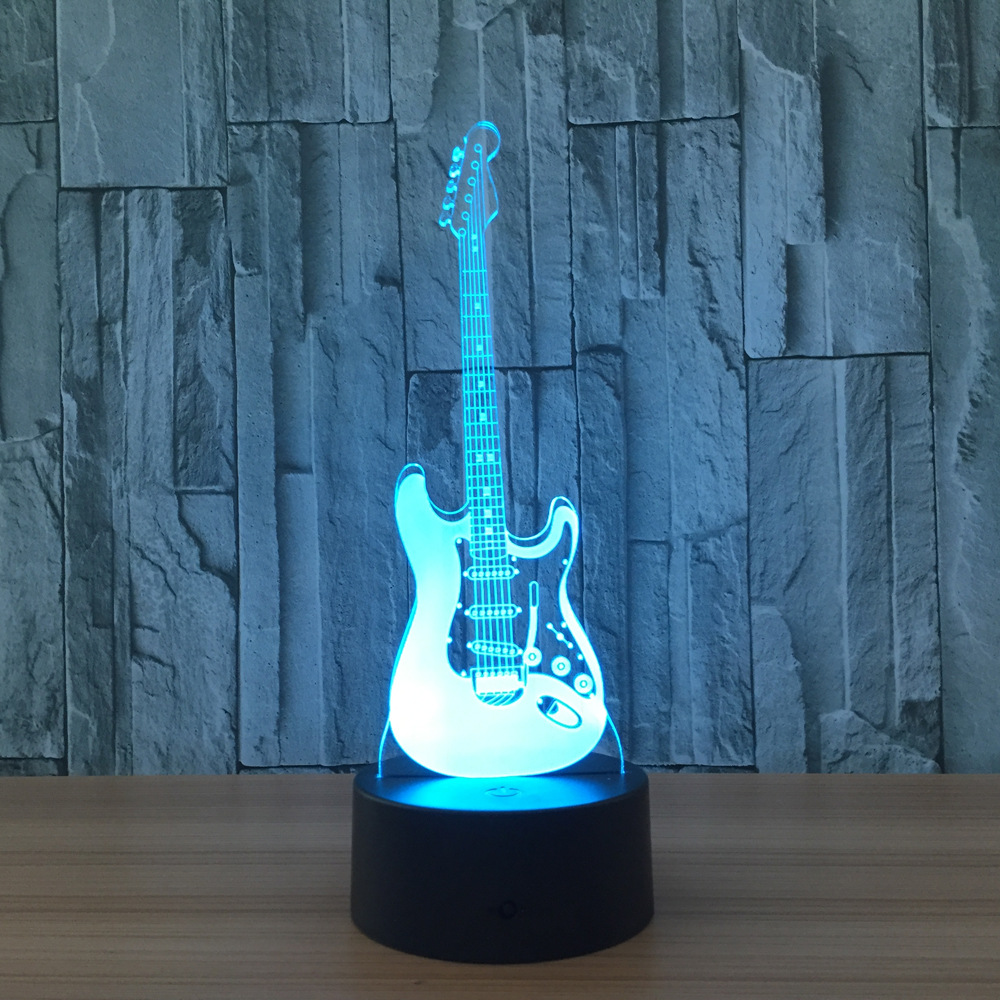 Гитара Модел Илузија 3D Ноќта Светилка 3D Светлина Електрични LED 7 Боја Промена на USB Сензор на Допир Биро Светлина