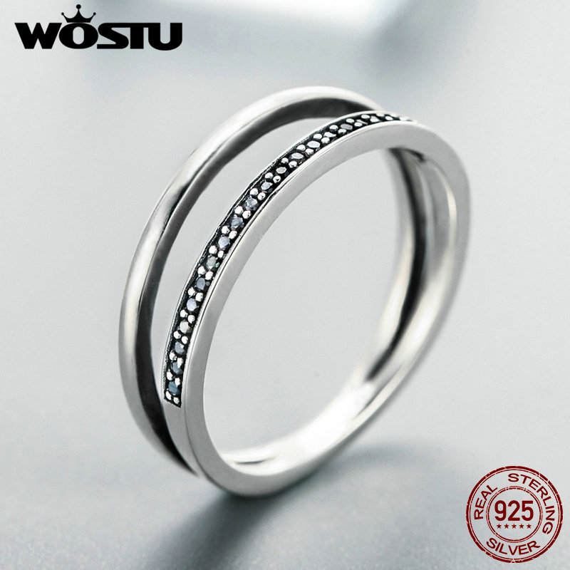 WOSTU Нова Мода 925 Sterling Silver Црно-Бела Движење Пластовидно Прстени За Жените Луксузни S925 Накит CQR082