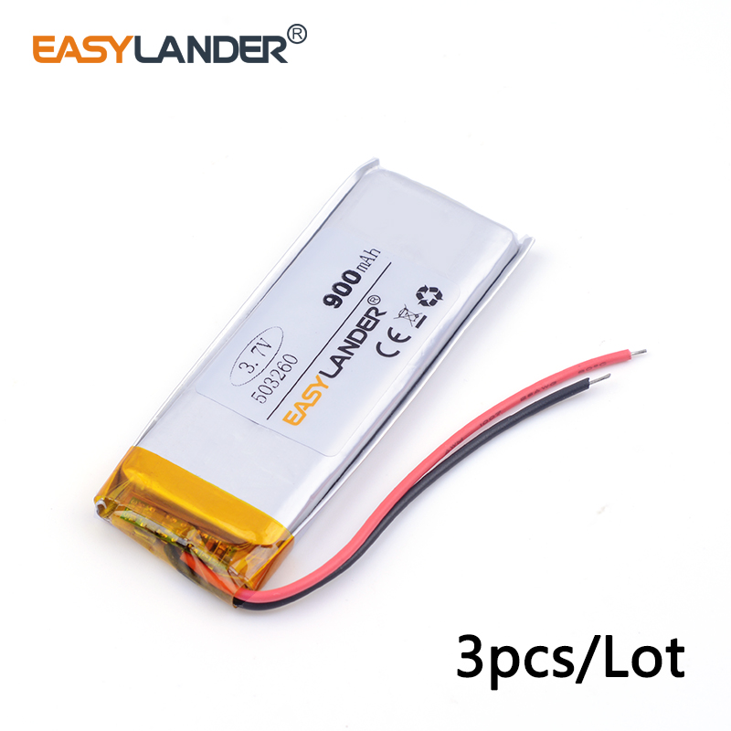 3pcs /Многу 503260 900 mah 3.7 v литиум Li ion polymer батерија на возило за патување податоци рекордер LED јазик toys3