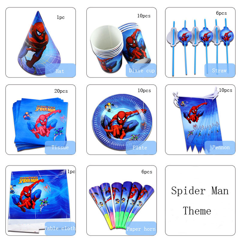 64pcs Роденден Декорација Поставува Дете Девојка Снег Withe Партија Цртан филм Материјали Spider Man Декоративни За Момче