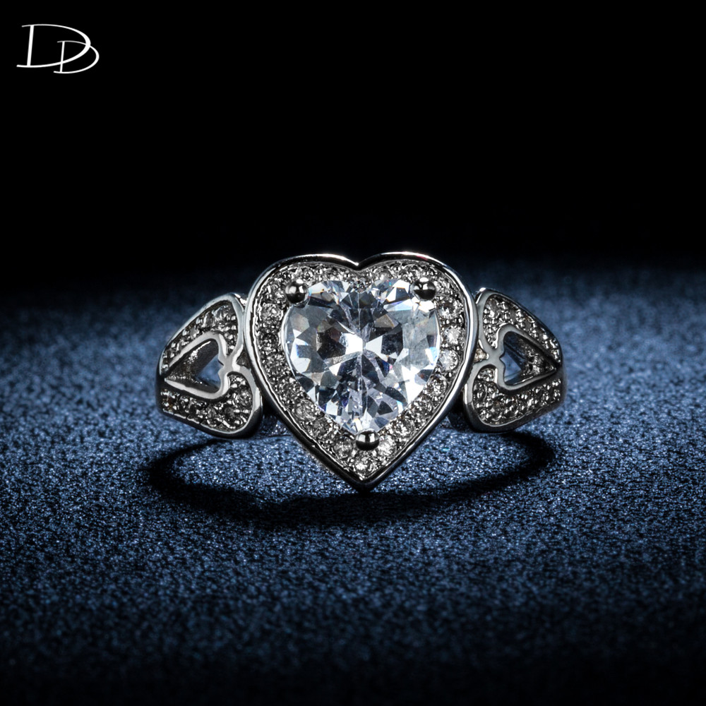 гроздобер кристал накит срце камен прстени за жените свадба прстен бела 925 sterling silver ангажман кристал anillos