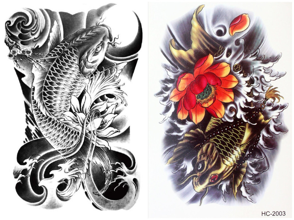 2 парчиња/set Водоотпорен Привремен Кул Цвет Јапонски Крап Тетоважа Налепници