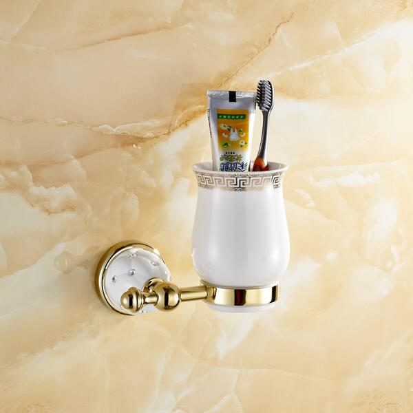 До 2015 Нова Модерна златна чаша носителот луксузни Европски стил Златна бакар четка за заби гимнастик&купот на држачот за ѕид бања производ