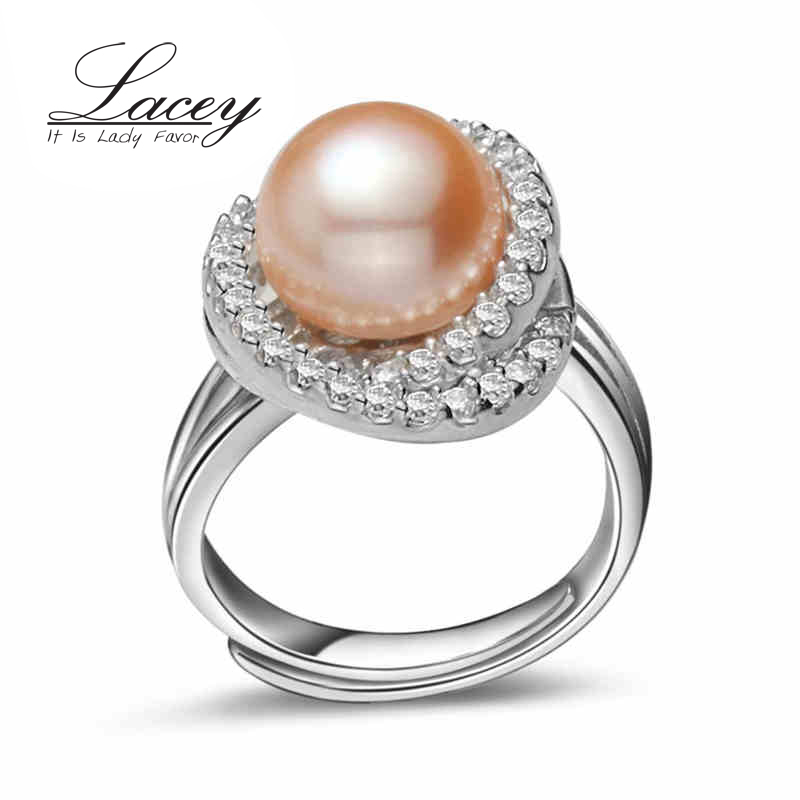 Природни голема свадба бисер прстени за дама,бела розова боја се виолетови слатководни бисер прстен парична казна накит