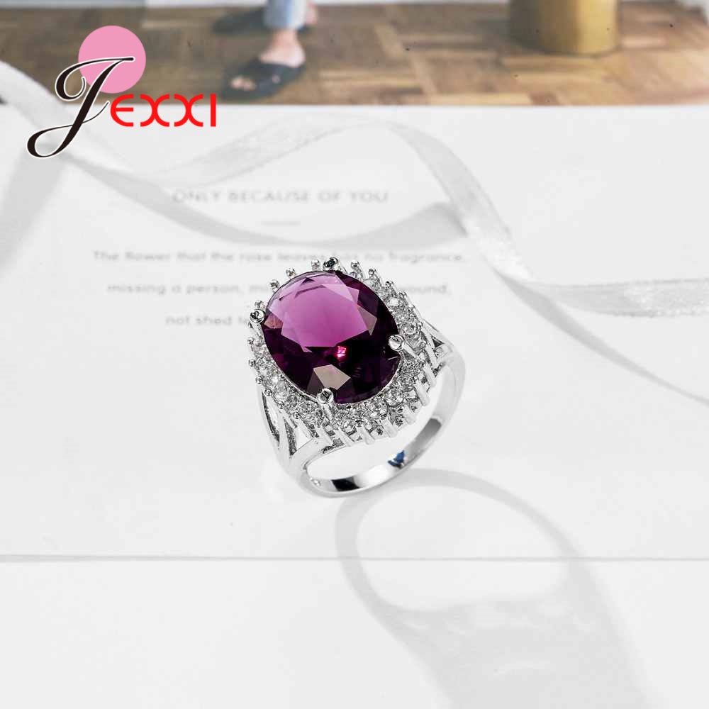 JEXXI трговија на Големо Цена 925 Sterling Silver Прст Прстени Со Виолетова Кубни Циркон Австриската Кристал Свадба # Ангажман Прстен