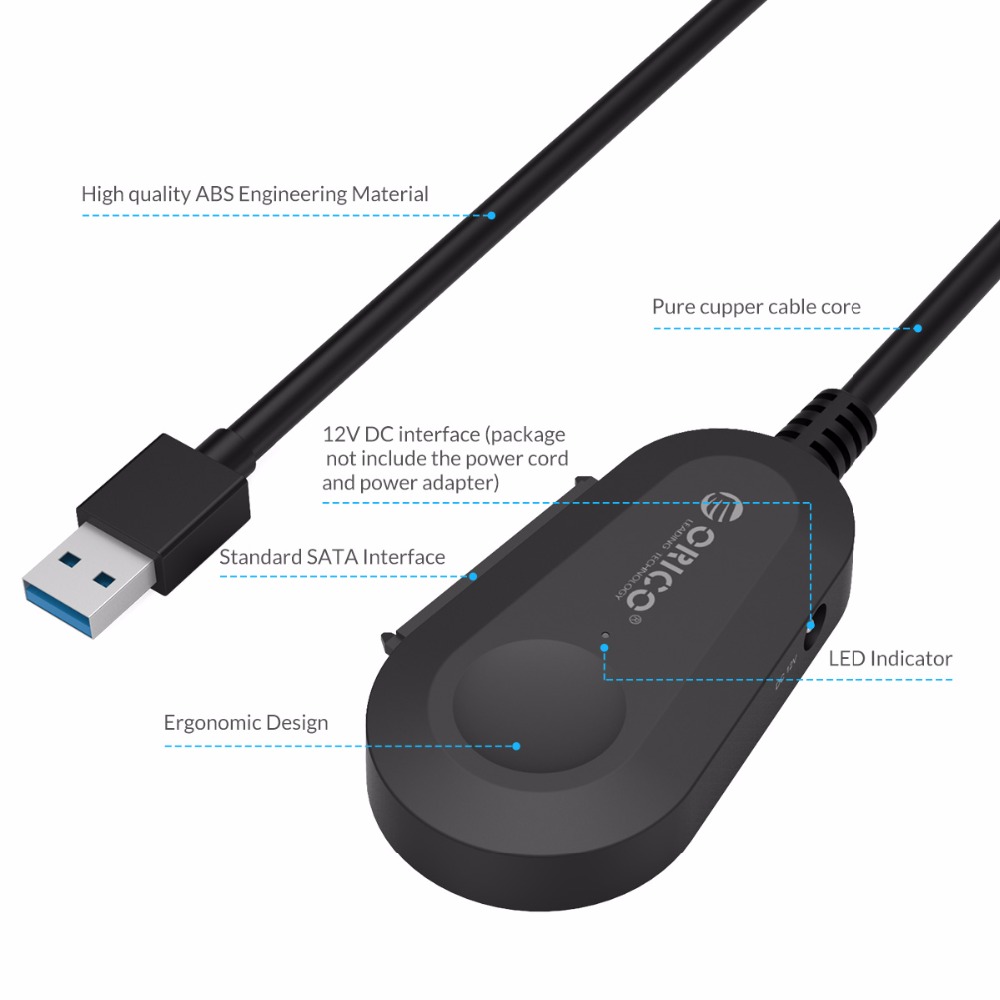 ORICO 35UTS USB3.0 2.5 & 3.5 инчен SATA Надворешен Хард Диск Адаптер со Вграден-во 8 инчен USB3.0 Кабел - Црна
