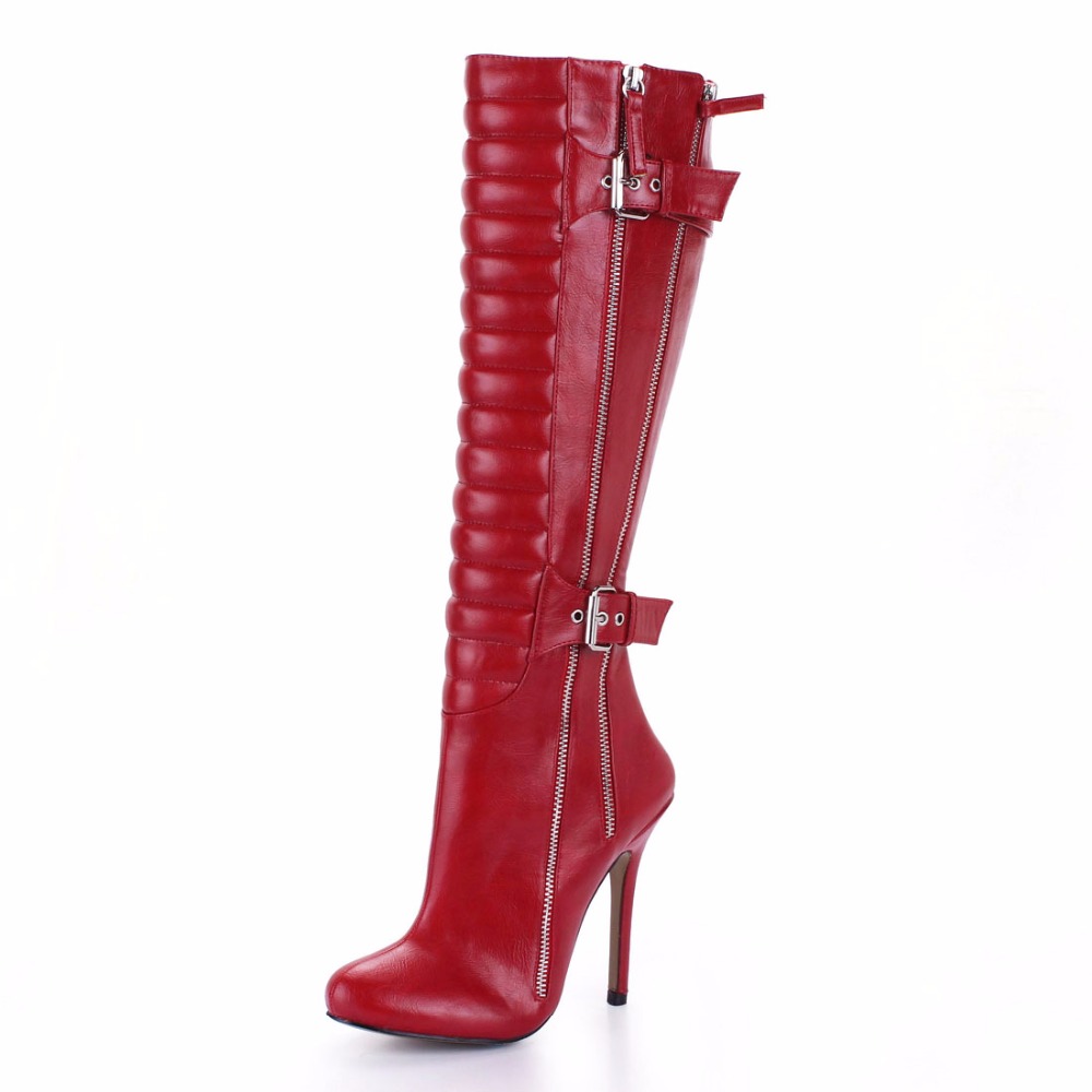 CHMILE CHAU Бургундија Црна Секси Партија Чевли Жените Stiletto Високи Потпетици Тока Патент Дама Коленото-Висока Подигање Zapatos Mujer 0640CBT-Y1
