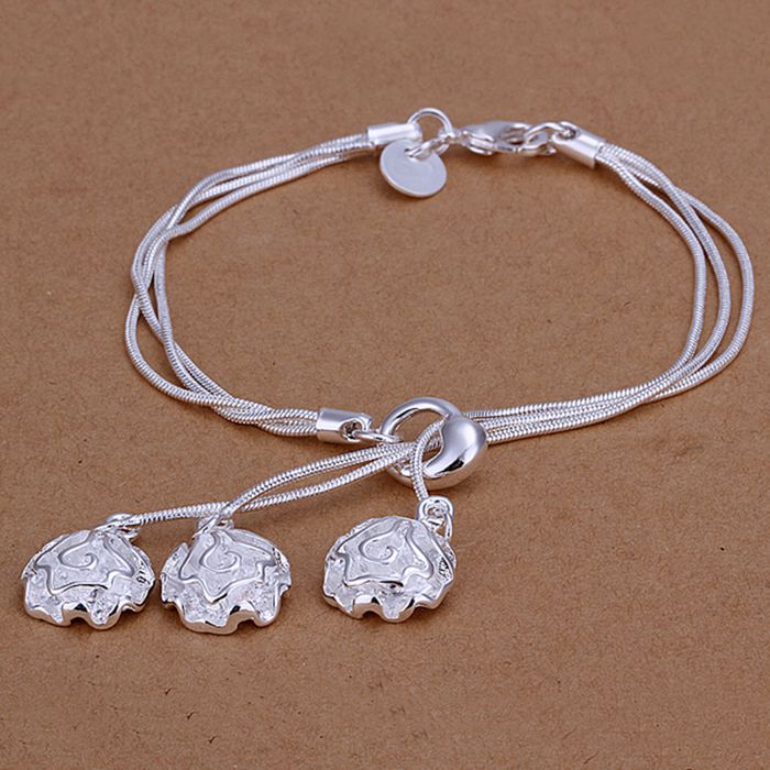 Жешка!одобрението за промет на големо за жени/мажи е позлатен сребрен хривнија 925 мода Сребрен накит шарм хривнија 3line&цвеќиња