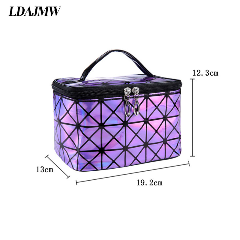 LDAJMW Голем Капацитет Водоотпорен Шминка Торба Патување Организатор Мода Геометриски Решетки Печатени Козметички Торба