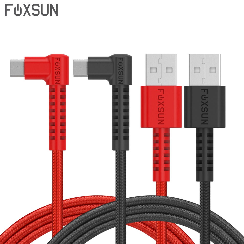 Foxsun Микро USB Кабел 3FT/0.9 м 90 степени Најлон Плетенка Андроид Полнење Кабелот за напојување за Samsung, Поттикне,