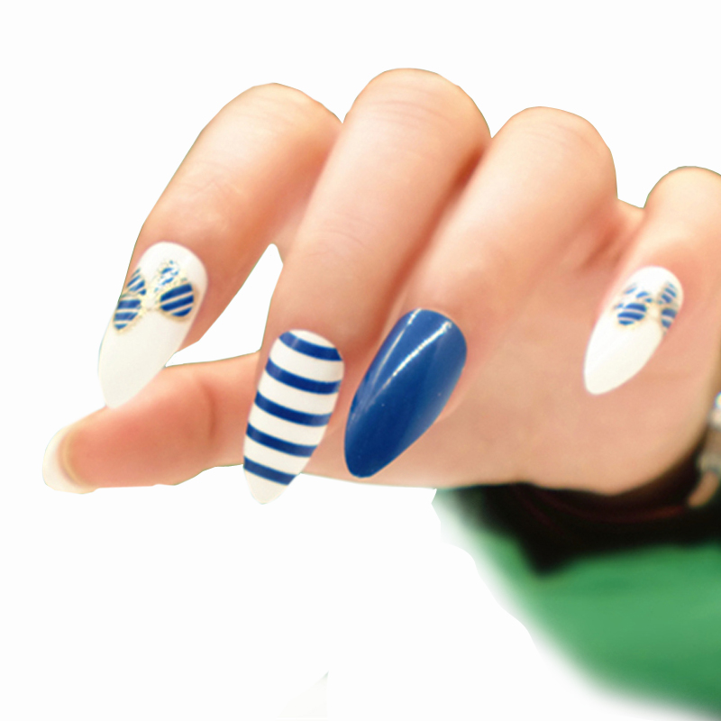 2017 Лажни Ноктите француски Nep nagels Лажни Нокти за Помине Уметност Дизајн на Ноктите Совети Faux Ongles Небото сино пластични прст 24pcs/Пакет